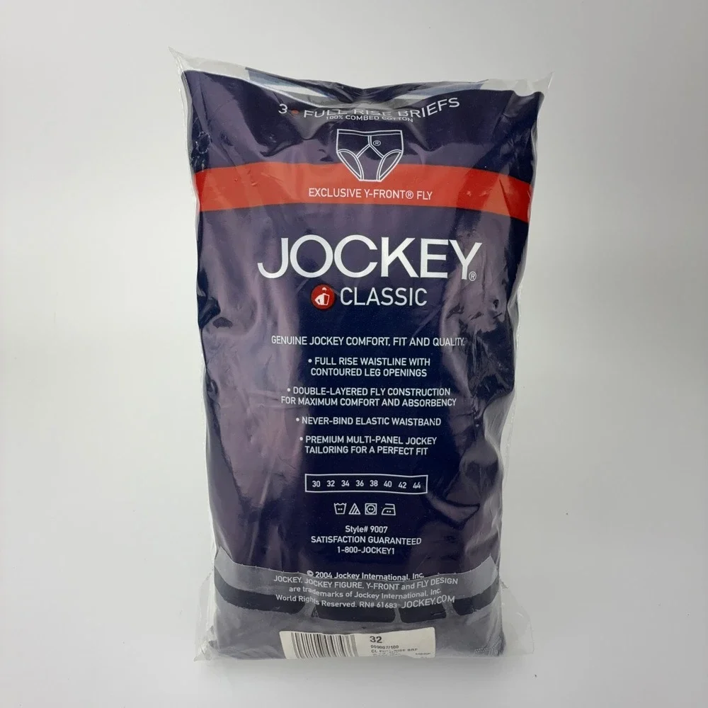 Jockey Classic 3 Pack Full‎ Rise Briefs White Cotton Y-Front Fly Style Size 32